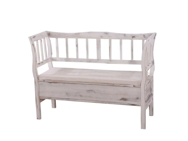 MCW Sitzbank H207 Staufach Shabby-Look Weiß Shabby