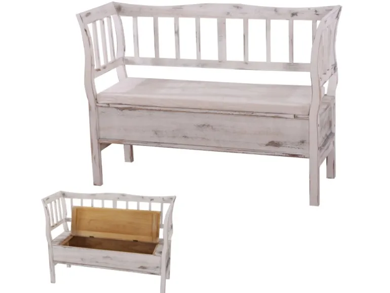 MCW Sitzbank H207 Staufach Shabby-Look Weiß Shabby