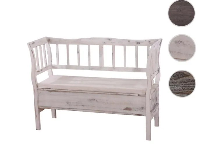 MCW Sitzbank H207 Staufach Shabby-Look Weiß Shabby