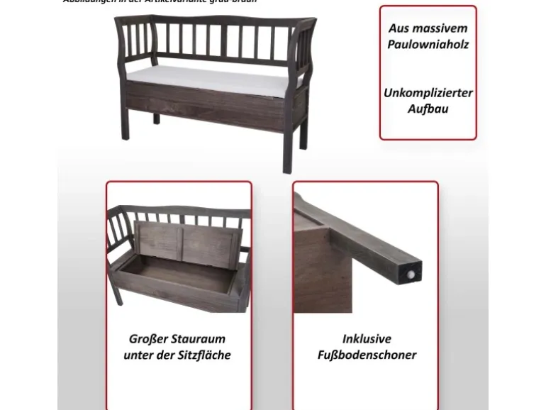 MCW Sitzbank H207 Staufach Shabby-Look Weiß Shabby