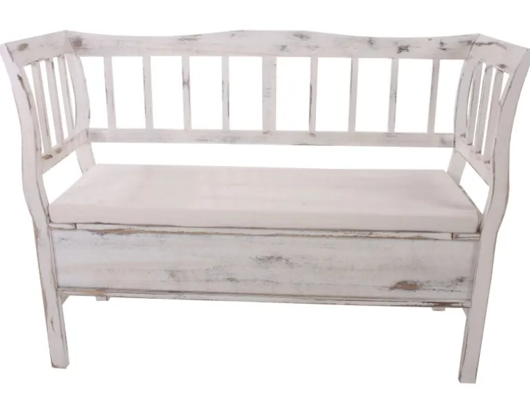 MCW Sitzbank H207 Staufach Shabby-Look Weiß Shabby