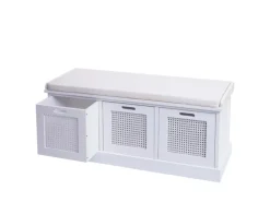 MCW Sitzbank J49 Aufbewahrungsboxen 47x110x40cm Weiß Polster Creme-Weiß