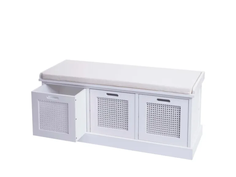 MCW Sitzbank J49 Aufbewahrungsboxen 47x110x40cm Weiß Polster Creme-Weiß