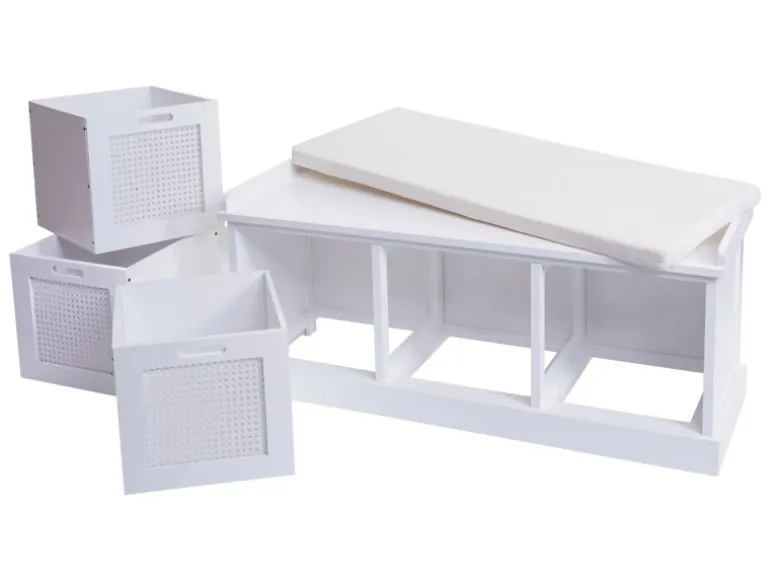 MCW Sitzbank J49 Aufbewahrungsboxen 47x110x40cm Weiß Polster Creme-Weiß