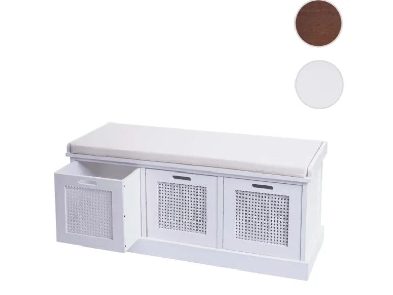 MCW Sitzbank J49 Aufbewahrungsboxen 47x110x40cm Weiß Polster Creme-Weiß