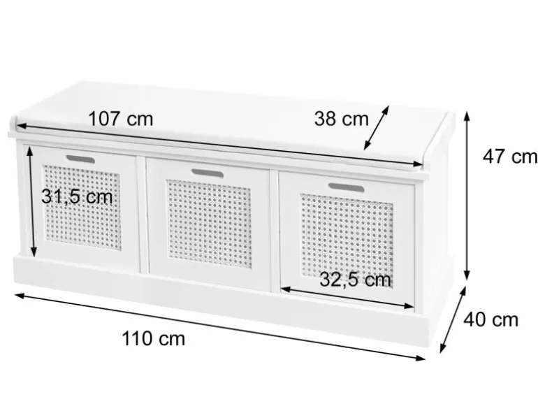 MCW Sitzbank J49 Aufbewahrungsboxen 47x110x40cm Weiß Polster Creme-Weiß