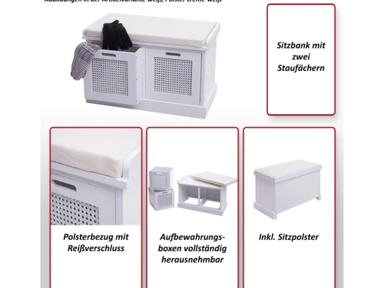 MCW Sitzbank J49 Aufbewahrungsboxen 47x75x40cm Braun Polster Schwarz