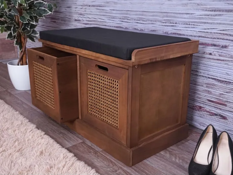 MCW Sitzbank J49 Aufbewahrungsboxen 47x75x40cm Braun Polster Schwarz