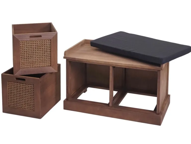 MCW Sitzbank J49 Aufbewahrungsboxen 47x75x40cm Braun Polster Schwarz