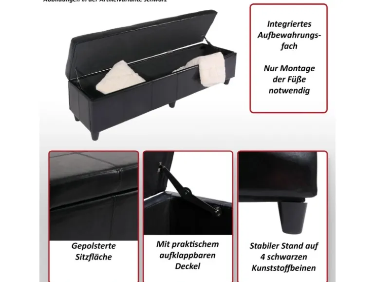 MCW Sitzbank mit Aufbewahrung Arezzo XXL Schwarz