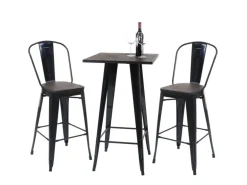 MCW Stehtisch-Set A73 inkl. Holz-Tischplatte Metall 3-teilig Schwarz