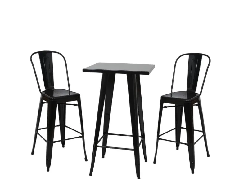 MCW Stehtisch-Set A73 Metall 3-teilig Schwarz