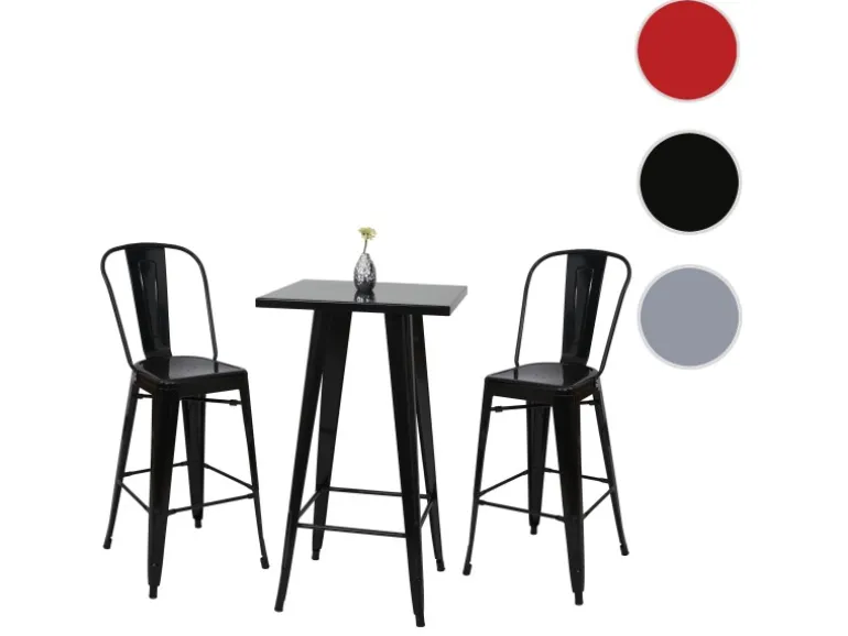 MCW Stehtisch-Set A73 Metall 3-teilig Schwarz