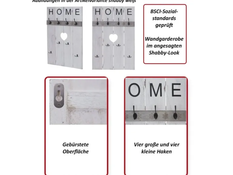 MCW Wandgarderobe C89 Home Shabby-Look Naturbraun