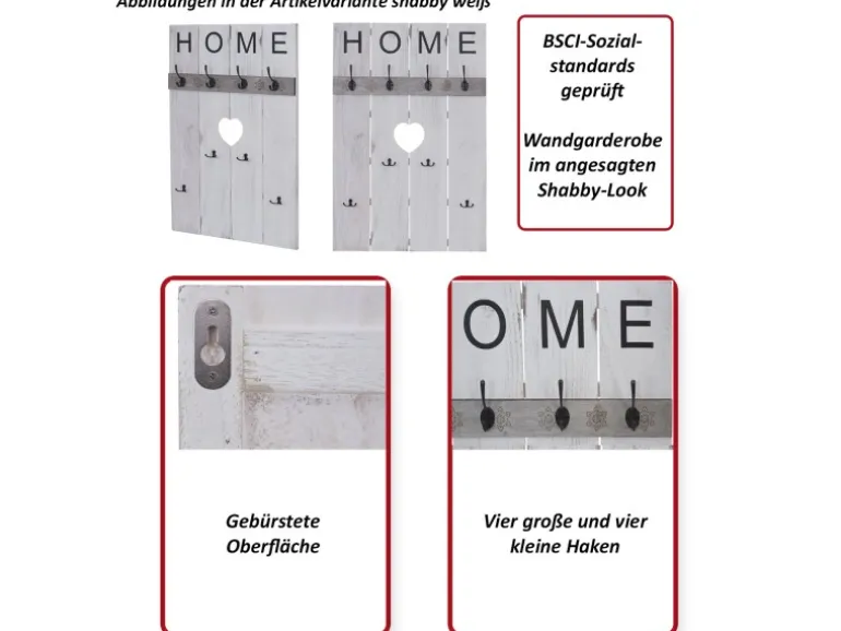 MCW Wandgarderobe C89 Home Shabby-Look Dunkelgrau Shabby
