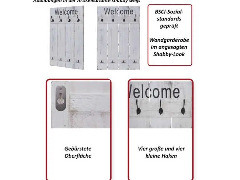 MCW Wandgarderobe C89 Welcome Shabby Naturbraun