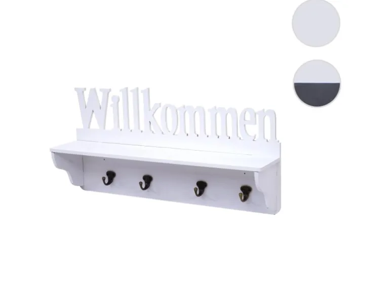 MCW Wandgarderobe D41 Willkommen 4 Haken Weiß