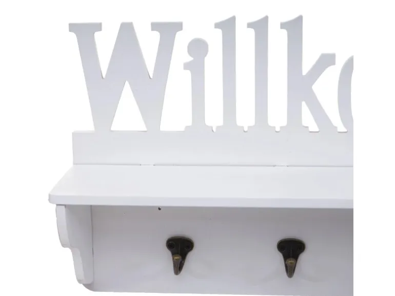 MCW Wandgarderobe D41 Willkommen 4 Haken Weiß
