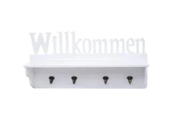 MCW Wandgarderobe D41 Willkommen 4 Haken Weiß
