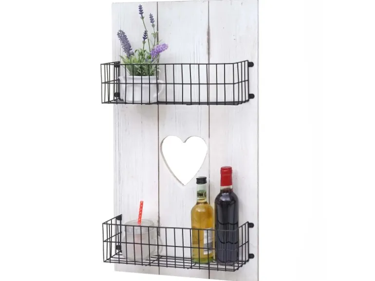 MCW Wandregal D42 Massivholz 70x40x10cm Weiß Shabby