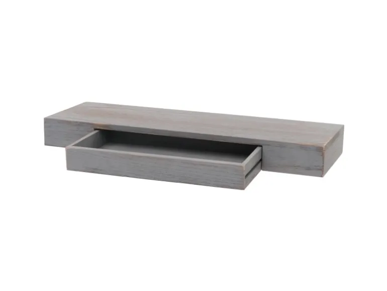 MCW Wandregal H37 Schublade 8x80x25cm Grau Shabby
