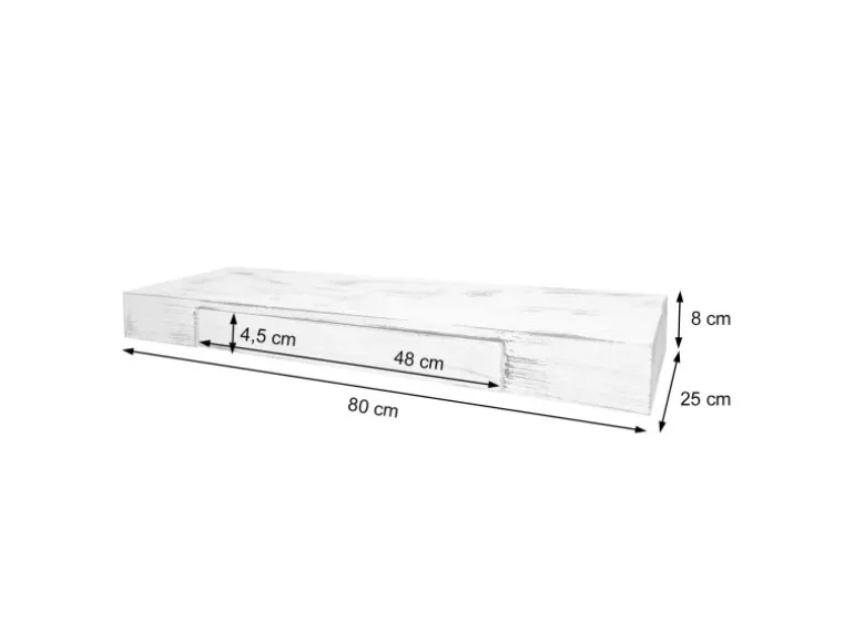 MCW Wandregal H37 Schublade 8x80x25cm Grau Shabby