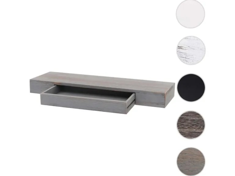 MCW Wandregal H37 Schublade 8x80x25cm Grau Shabby