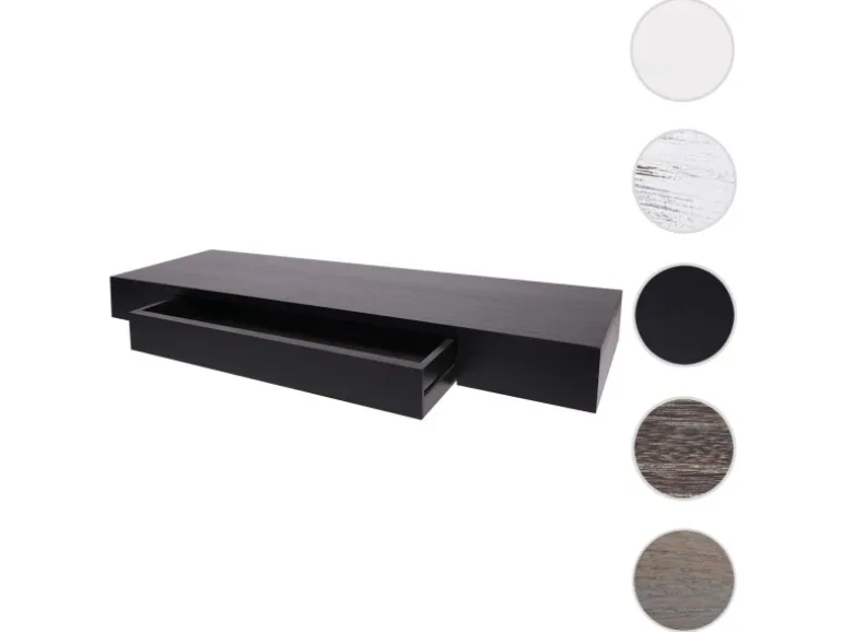 MCW Wandregal H37 Schublade 8x80x25cm Schwarz