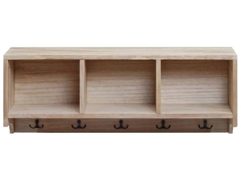 MCW Wandregal K49 Garderobe Wandgarderobe Regal 3 Staufächer 5 Haken 30x80x20cm Holz Naturbraun