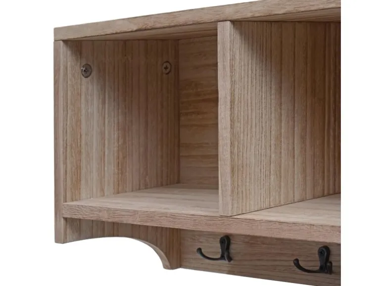 MCW Wandregal K49 Garderobe Wandgarderobe Regal 3 Staufächer 5 Haken 30x80x20cm Holz Naturbraun