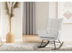 MeGusta Moderner Stuhl Schaukelstuhl Beige Polsterstuhl Esszimmerstuhl mit Armlehne Ronja
