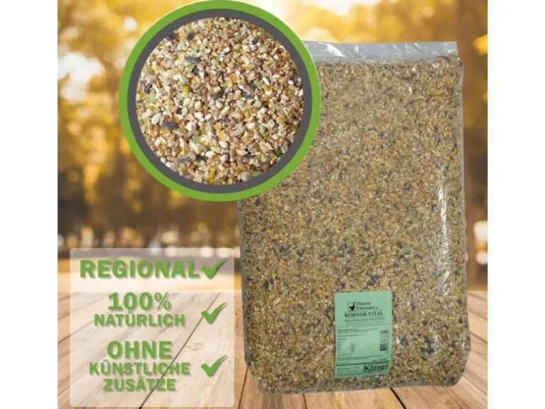 MeineHennen KÖRNER VITAL 15 Kg PREMIUM Hühnerfutter Wachtelfutter mit Muschelschalen Alleinfuttermittel