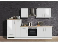 Menke Küchenzeile White Premium 300 cm Lack Weiß Hochglanz-Asteiche Nachbildung