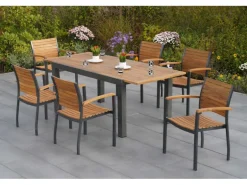 Merxx Gartenmöbel-Set Santorin 7-teilig Stapelsessel & Ausziehtisch