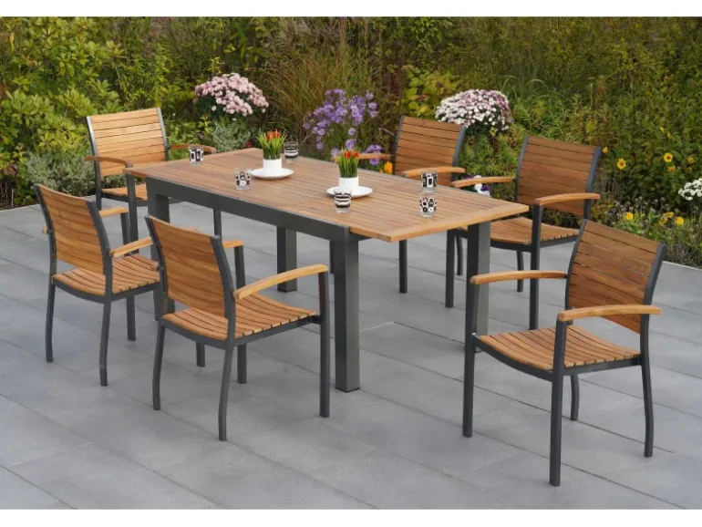 Merxx Gartenmöbel-Set Santorin 7-teilig Stapelsessel & Ausziehtisch