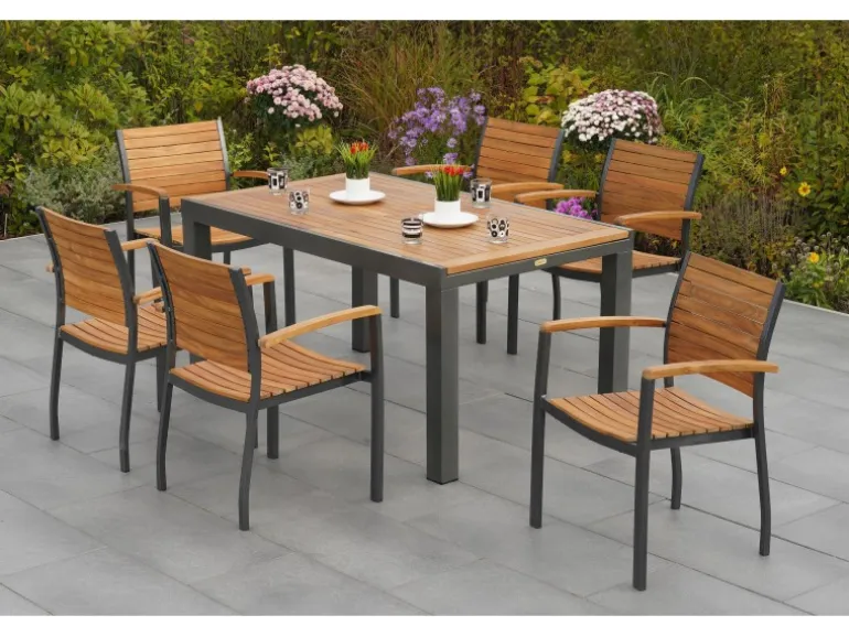 Merxx Gartenmöbel-Set Santorin 7-teilig Stapelsessel & Ausziehtisch