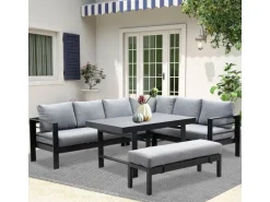 MeXo Aluminium Lounge-Set mit Esstisch für 8 Personen Schwarz