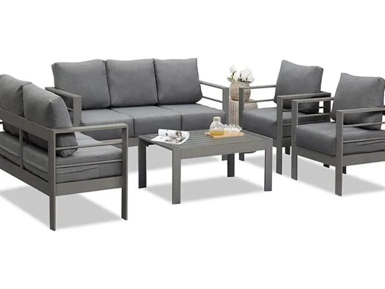 MeXo Gartenmöbel Set aus Aluminium Loungeset für 7 Personen Grau