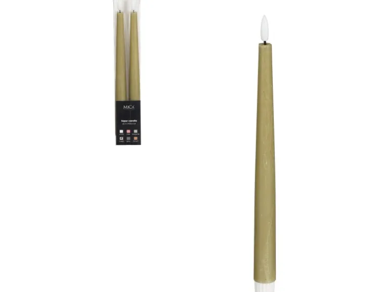 Mica Decorations Spitzkerze mit LED 28,5 cm x 2,2 cm Taupe 2 Stück