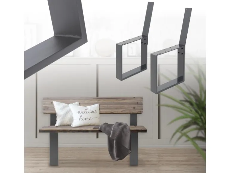 ML-Design 2 Stück Bankbeine aus Stahl Massiv 40x78,5cm Anthrazit mit Rückenlehne
