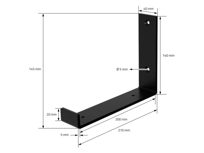 ML-Design 2 Stück Regalhalterung 20x4x14 cm Schwarz Metall 8 Zoll L-Form