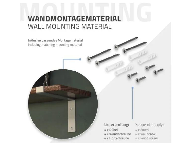 ML-Design 4 Stück Regalhalterung 25x4x14,5 cm Grau aus Metall 10 Zoll L-Form