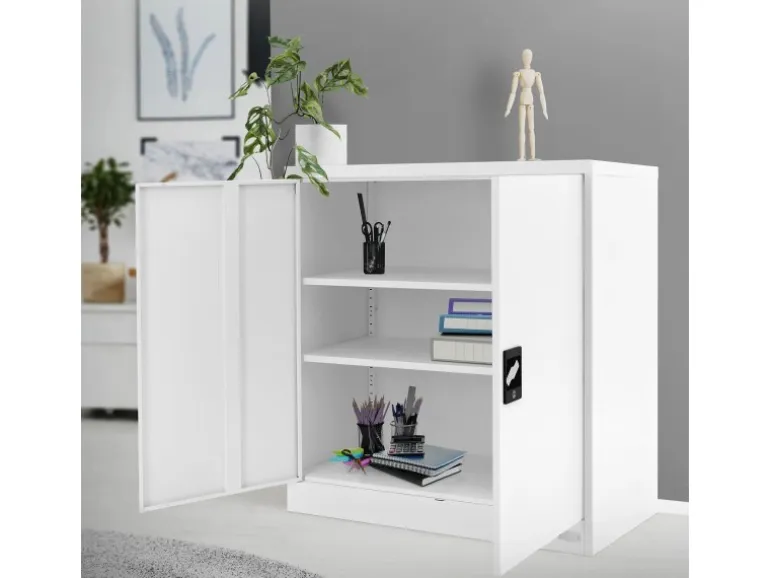 ML-Design Aktenschrank Abschließbar 90x40x90 cm Weiß Stahl mit 2 Türen