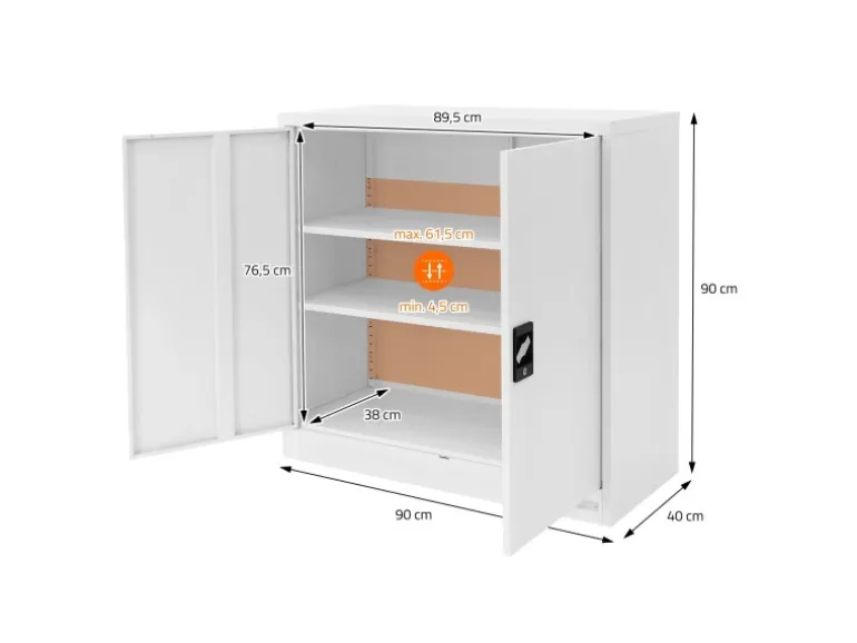 ML-Design Aktenschrank Abschließbar 90x40x90 cm Weiß Stahl mit 2 Türen