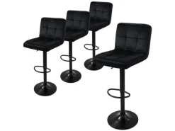 ML-Design Barhocker 4Er Set Bezug aus Samt Schwarz mit Rückenlehne und Fußstütze