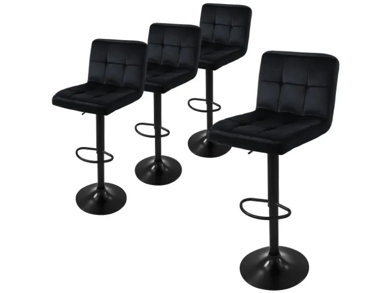 ML-Design Barhocker 4Er Set Bezug aus Samt Schwarz mit Rückenlehne und Fußstütze