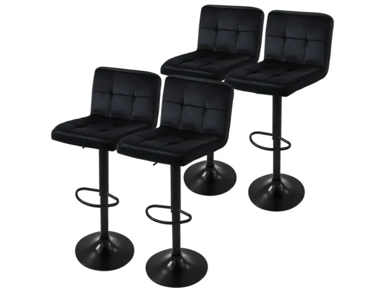 ML-Design Barhocker 4Er Set Bezug aus Samt Schwarz mit Rückenlehne und Fußstütze