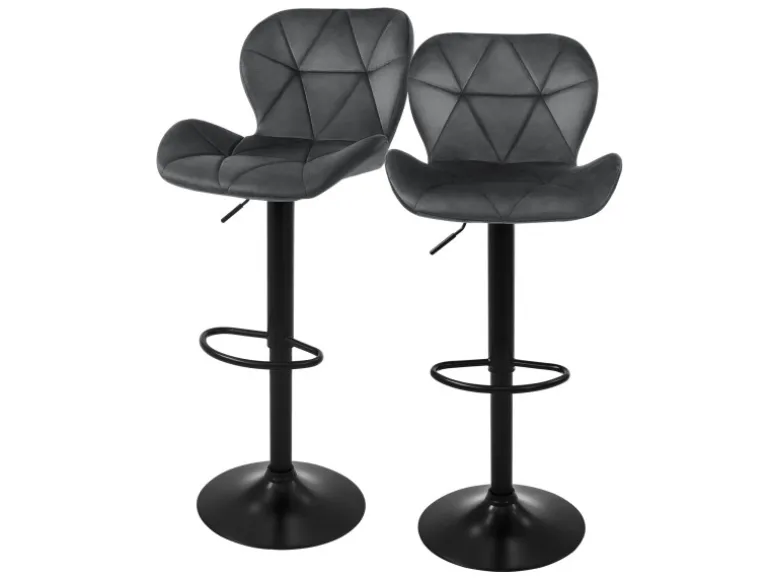 ML-Design Barhocker 2Er Set aus Samt Grau Gepolsterter Barstuhl mit Fußstütze