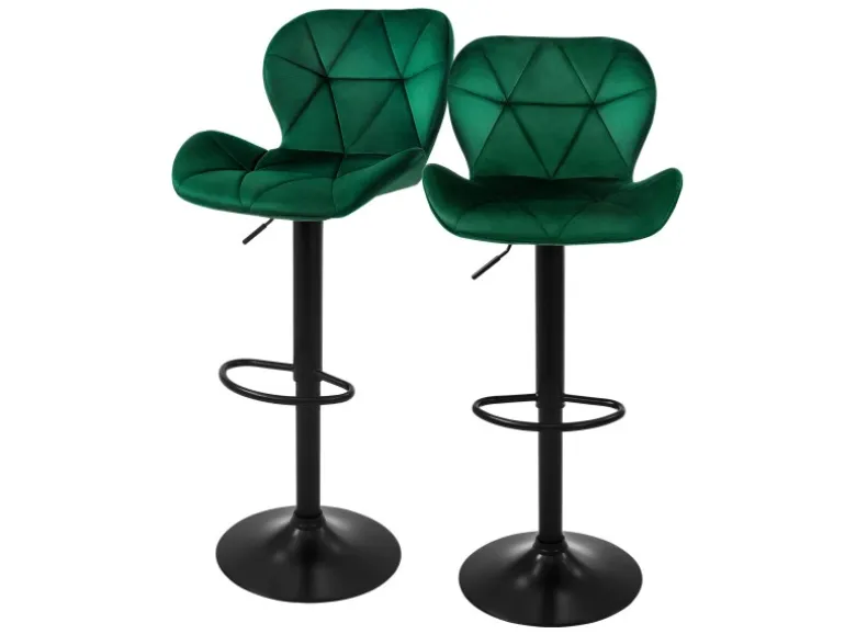 ML-Design Barhocker 2Er Set aus Samt Grün Gepolsterter Barstuhl mit Fußstütze