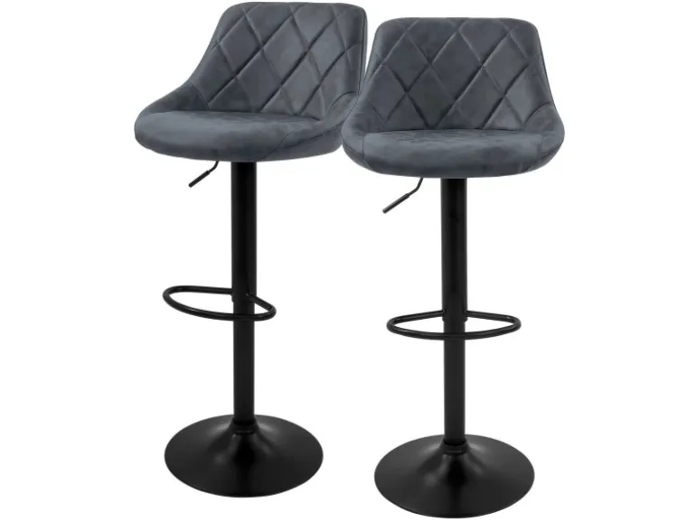 ML-Design Barhocker 2Er Set Kunstleder Anthrazit mit Rückenlehne und Fußstütze